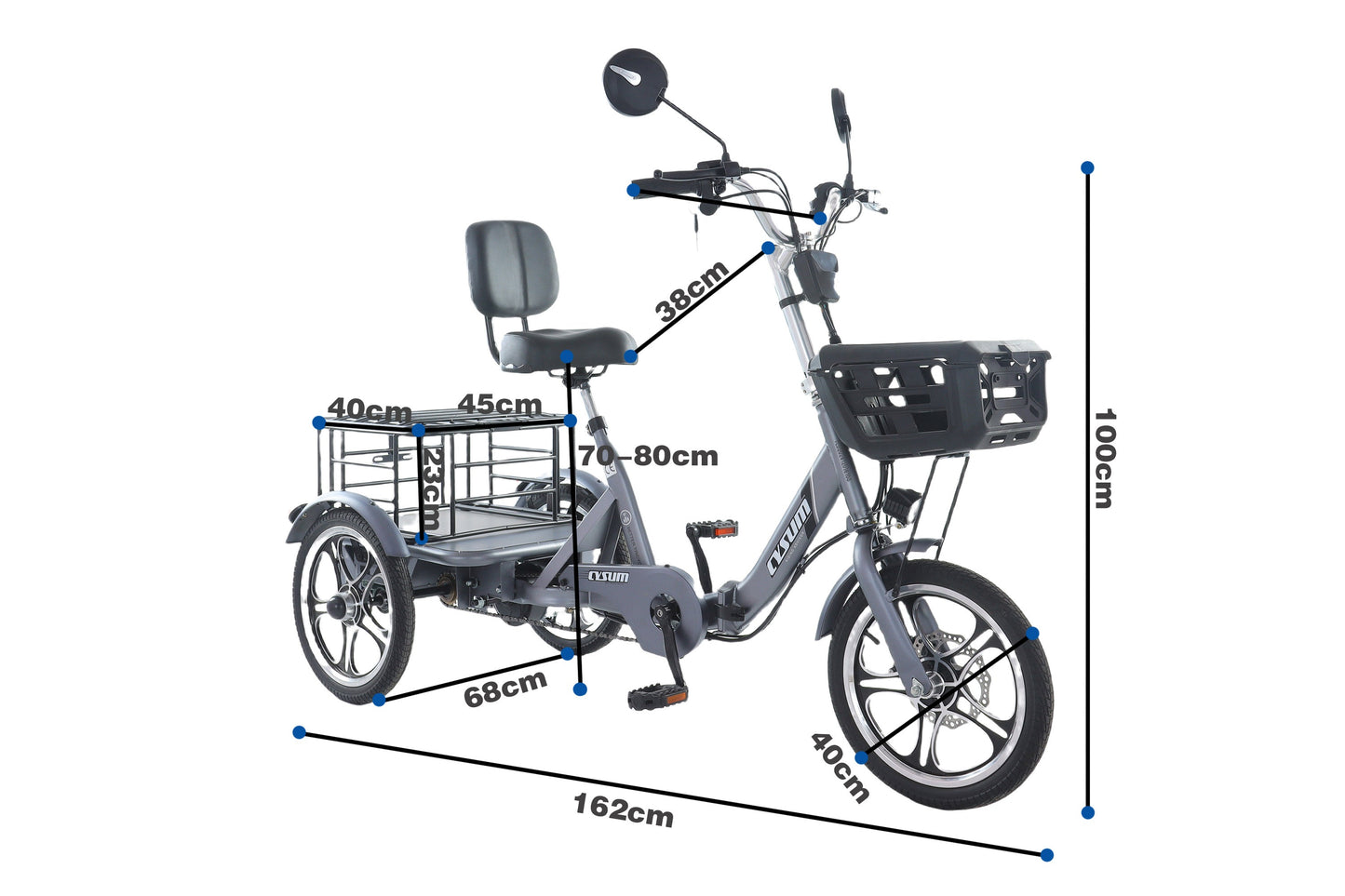 Foldable e-trike - 48v 350w rear-drive, top speed 25km/h-4