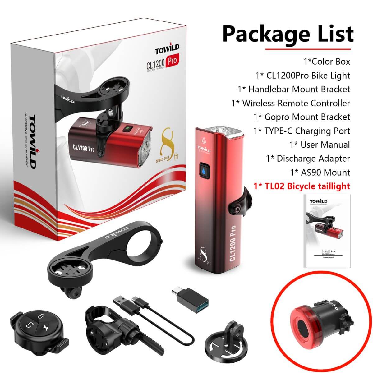 Towild CL 1200Pro Rechargeable Bike Light-6