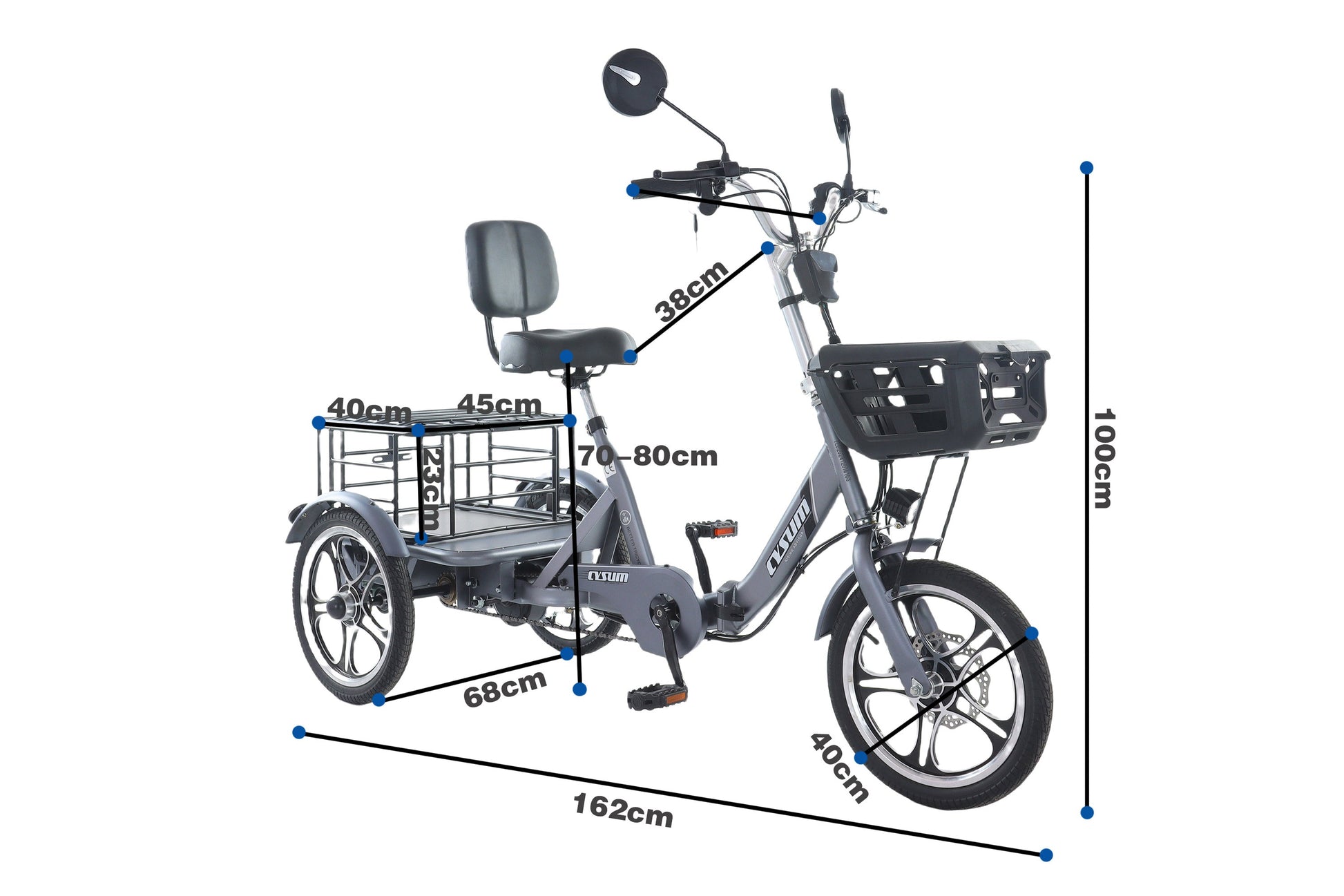 Foldable e-trike - 48v 350w rear-drive, top speed 25km/h-4