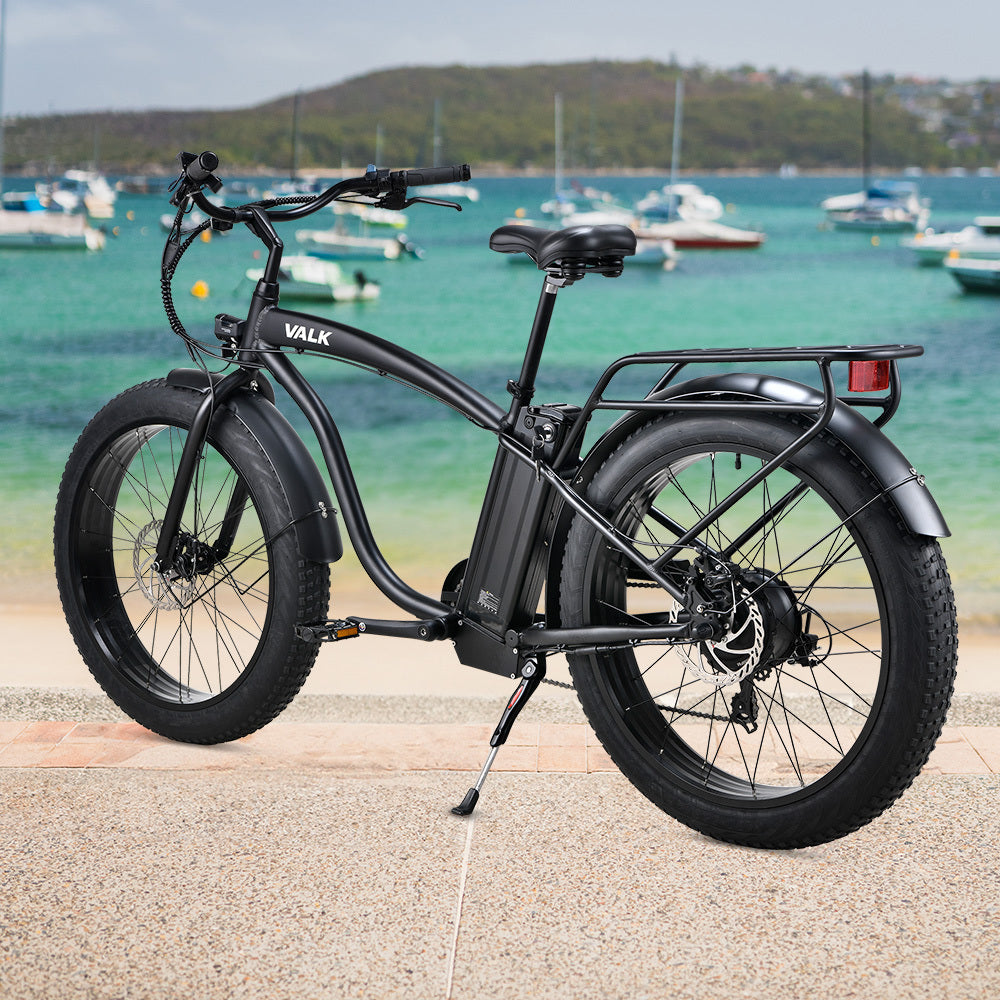 NNEMB Electric Fat Tyre Cruiser Bike, eBike with Throttle, Matte Black-2
