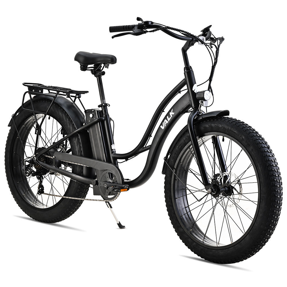 NNEMB Electric Fat Tyre Cruiser Bike, with Throttle, Step-Through eBike, Matte Black-0
