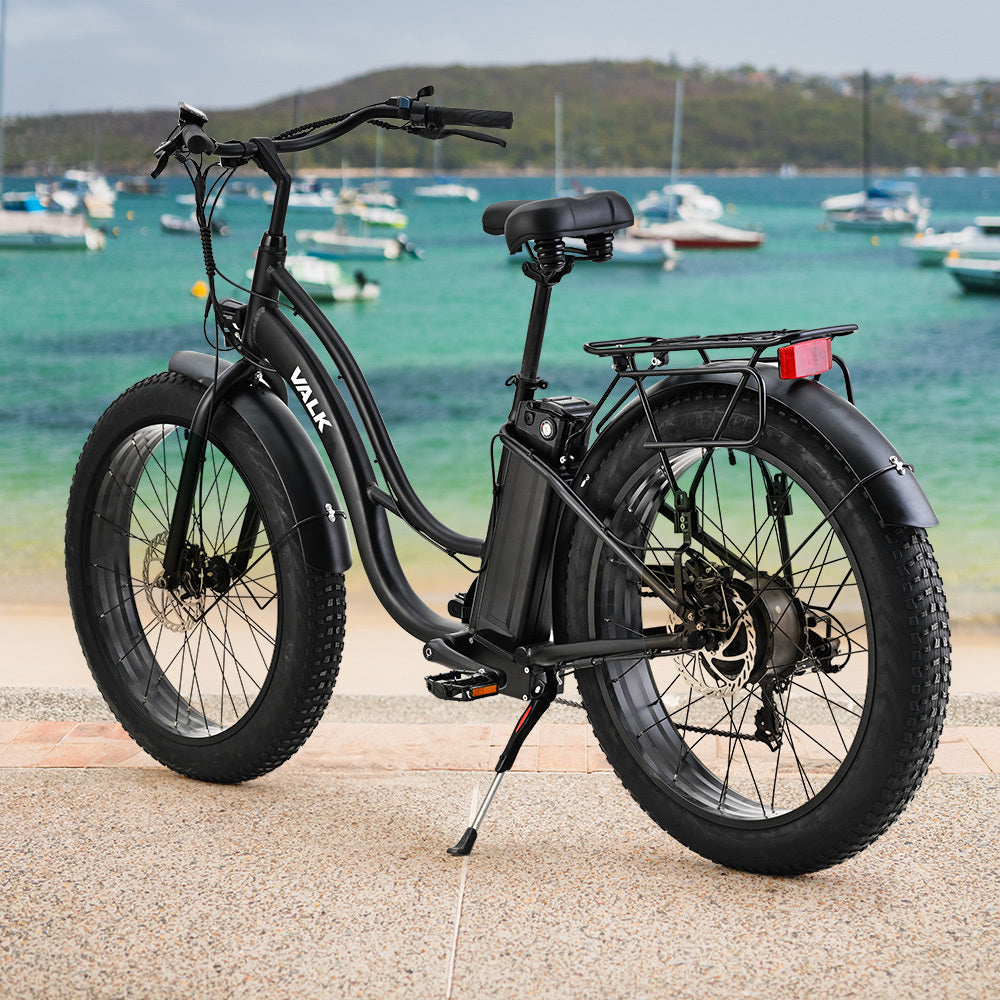 NNEMB Electric Fat Tyre Cruiser Bike, with Throttle, Step-Through eBike, Matte Black-2