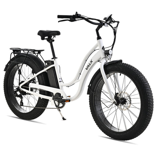 NNEMB Electric Fat Tyre Cruiser Bike, with Throttle, Step-Through eBike, White-0