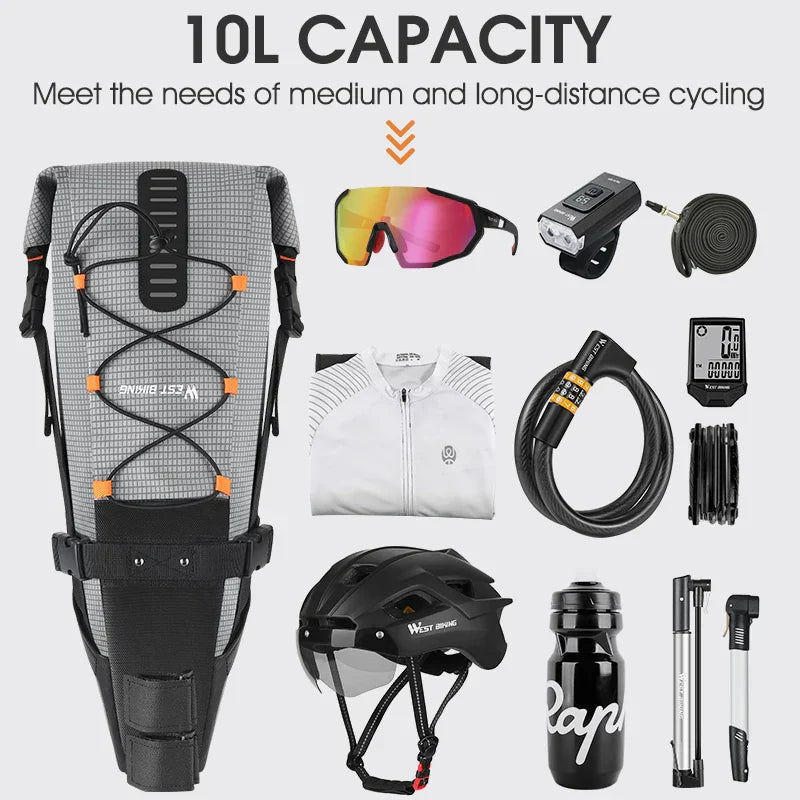 Waterproof 10L Reflective Bike Saddle Bag Gray-3